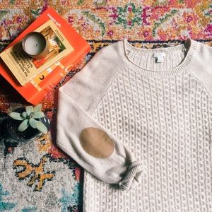 Factory Textured Raglan Sweater with Elbow Patches